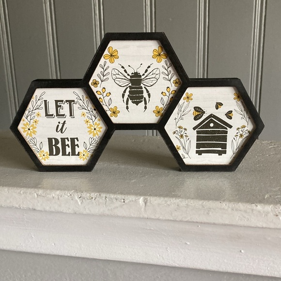 NWT- Black Wooden- Hexagonal- LET IT BEE 🍯🐝 Decoration Sign - Picture 6 of 14
